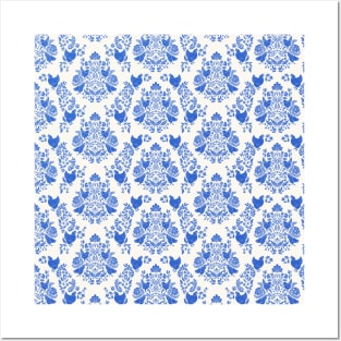 Chicken Damask in Classic Blue Posters and Art